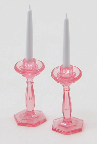 Dollhouse Miniature Candlesticks, Pink